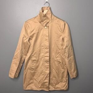 Coach Jacket Womens Small Tan Cotton Trench Coat Single Breasted Lined